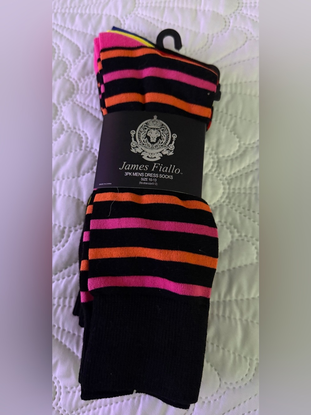 Men's Black Dress Socks with Pink & Orange Stripes - 3 Pack